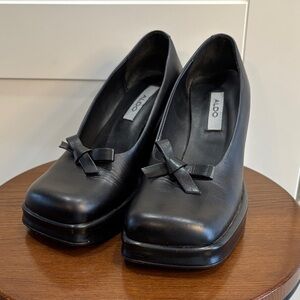Aldo Black Platform Shoes with Bow Accent